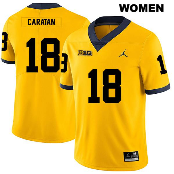 Women's NCAA Michigan Wolverines George Caratan #18 Yellow Jordan Brand Authentic Stitched Legend Football College Jersey FY25L34DI
